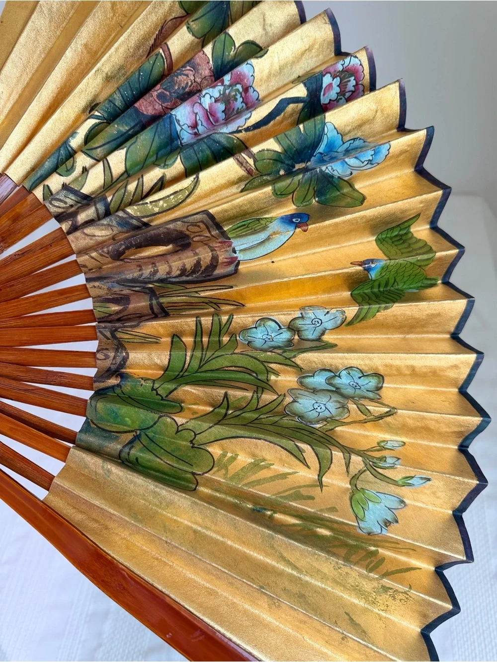Vintage Gold Floral Folding Fan
